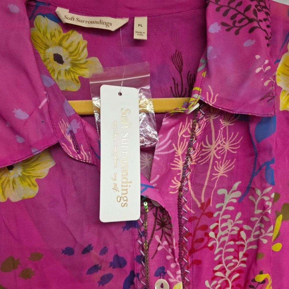 Soft Surroundings Shirtdress Womens PL Pink NEW Lake Garda Under The Sea Beaded - Picture 5 of 5